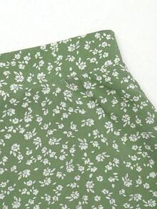 EARO Women's Spring/Summer Ditsy Floral High Waist A-Line Flowy Chiffon Skirt, Casual Outdoor Outfit Vacation - Light Green - View 5