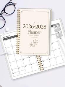 BUBU 1本 2026-2028 週計畫與月計畫螺旋裝訂筆記本，學術約會簿日程日誌，提升生產力，適合居家、學校與工作使用，A5尺寸，返校用品、辦公用品、學校用品，教師禮物、男士禮物 - 米色 - 查看 4