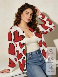 ASHKATIA كارديجان صوف محبوك للنساء بمقاسات كبيرة، طراز عتيق، مناسب للخريف والشتاء، مناسب للمناسبات الاجتماعية، بنمط طباعة قلب - متعدد الألوان - مشاهدة 6