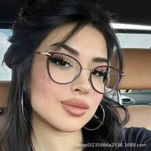 Y2K Cool Blue-Green Cat Eye Frame Glasses, Women's Non-Prescription Glasses Accessory - Black Gold - View 6