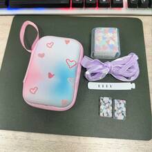 6pcs Colorful Heart/Cow Print Hard Shell Cable Organizer Set, Includes Storage Bag/Charging Case/Cable Clip/Pleated Chiffon Cable/Cable Protector, With Carrying Strap Ultra Portable, Used For CCD, Charger, Data Cable Partitioned Storage, Easy To Find Things When Going Out, No More Messy Bag - Multicolor - View 17