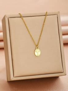 1 pièce Collier pendentif croix ovale vintage classique en acier inoxydable, bijoux religieux minimaliste couleur or et argent, cadeau significatif pour le jour de l'Ascension - Multicolore - View 8