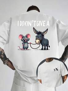 I Don't Care, The New Men's Crew Neck T-Shirt With Double-Sided Print Of A Mouse Pulling A Horse Is Casual, Sporty, Modern, Fashionable, Loose-Fitting And Suitable For - 白色 - 查看 1
