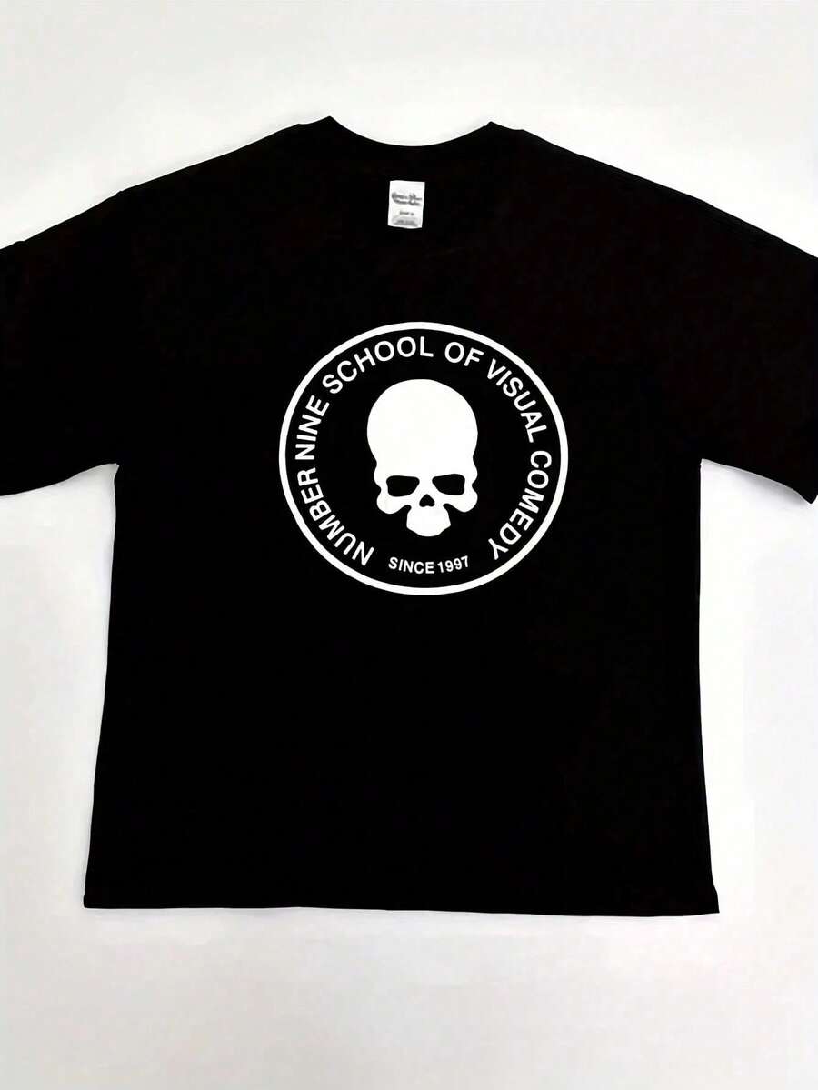 F Brother Number Nine 04S Skull Printed Y2K Printed Short Sleeve T-Shirt Women And Women Dark European Top T Graphic T-Shirt ,Summer Tops For Women - Black - View 1