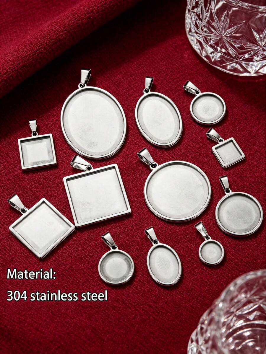 5pcs 304 Stainless Steel Pendant Discs With Melon Buckle Round Square Oval Disc DIY Popular Jewelry Accessories Necklace Pendant Earrings - Pendant Setting - View 1