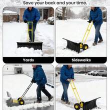 Heavy-Duty Steel Snow Shovel With Wheels  All-Terrain Non-Slip Wheels – Adjustable Angle For Efficient Snow Removal - Double Pole - View 2