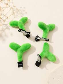 Pcs Girls Funny Quirky Plush Cute Green Bean Sprout Long Grass Hair Clip - Multicolor - View 3