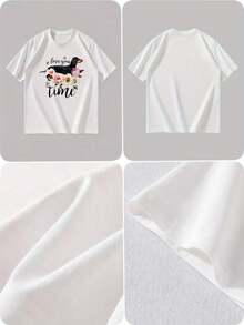 Men's Round Neck Short Sleeve, Summer Fashion Solid Color Breathable Comfortable Animal Floral Print Casual Versatile T Shirt For Daily Leisure - White - View 4