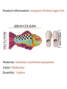 1pc Creative Asymmetrical Fish Pattern Bathroom Rug, Wool Material, Printed Carpet, With Small Round Plastic Base, Suitable For Bathroom, Bathroom Floor, Living Room And Hallway Floor - Multicolor - View 11