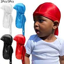 Awegeo 2 件/套儿童 Durag，光滑透气海盗帽，适合男孩和女孩，户外运动休闲舒适头巾 - 2PCS - 查看 1