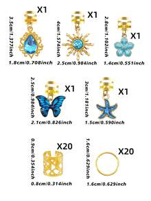 45pcs Ocean Style Hair Rings With Golden Starfish, Conch, Shells & White Pearls - Assorted Shape Summer Adjustable Coastal Boho Jewelry For Braids,Clips For Hair - Gold - View 6
