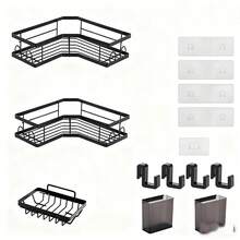 3pcs/Set Bathroom Storage Rack, Includes Corner Shower Caddy, Wall-Mounted Soap Holder, Shampoo Rack And Soap Holder, For Bathroom Decor Home, Bathroom Storage Rack, Shampoo Rack, Bathroom, Bathroom Accessories, Bathroom Decor - Multicolor - View 12