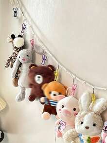 1pc Macrame Doll Storage Hanging Rope, Wall Mount Plush Toy Display Garland With Free Metal Clips, Boho Photo Holder Organizer For Bedroom Decor - White - View 4