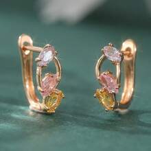 Fashionable Exquisite Colorful Cubic Zirconia Hoop Earrings, Elegant And Versatile, Suitable For Festivals And Banquet Occasions, Ideal Valentine's Day Gift For Girlfriend - Gold - View 4