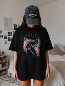 Tropical Vacation Outfits, Rescued Dog Drawing, Pitbull, Rescue Mom, Adopt, Don't Shop, Women's Casual/Urban Style Clothing, Going Out Outfits - Hitam 1 - View 1