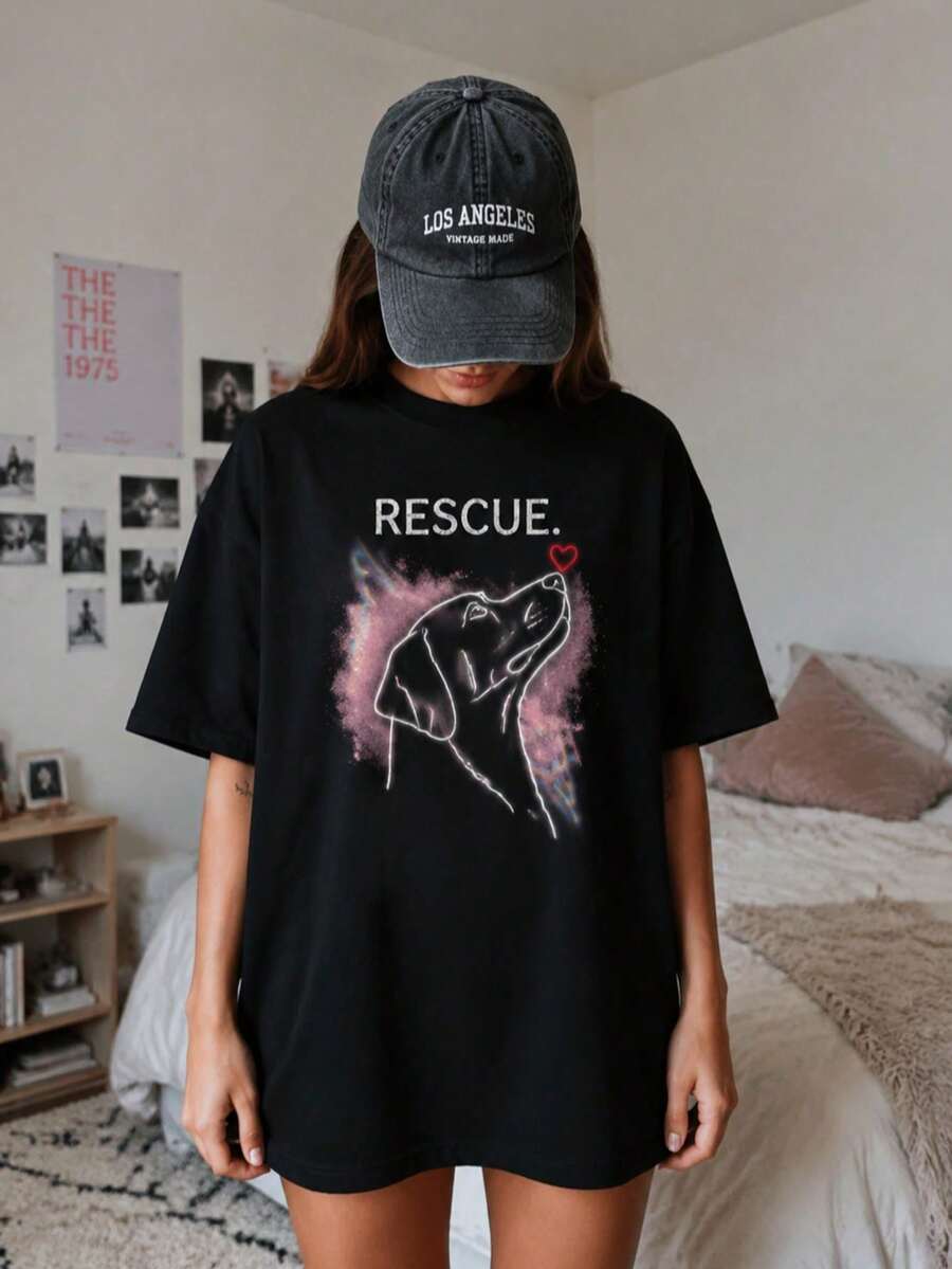 Tropical Vacation Outfits, Rescued Dog Drawing, Pitbull, Rescue Mom, Adopt, Don't Shop, Women's Casual/Urban Style Clothing, Going Out Outfits - Hitam 1 - View 1