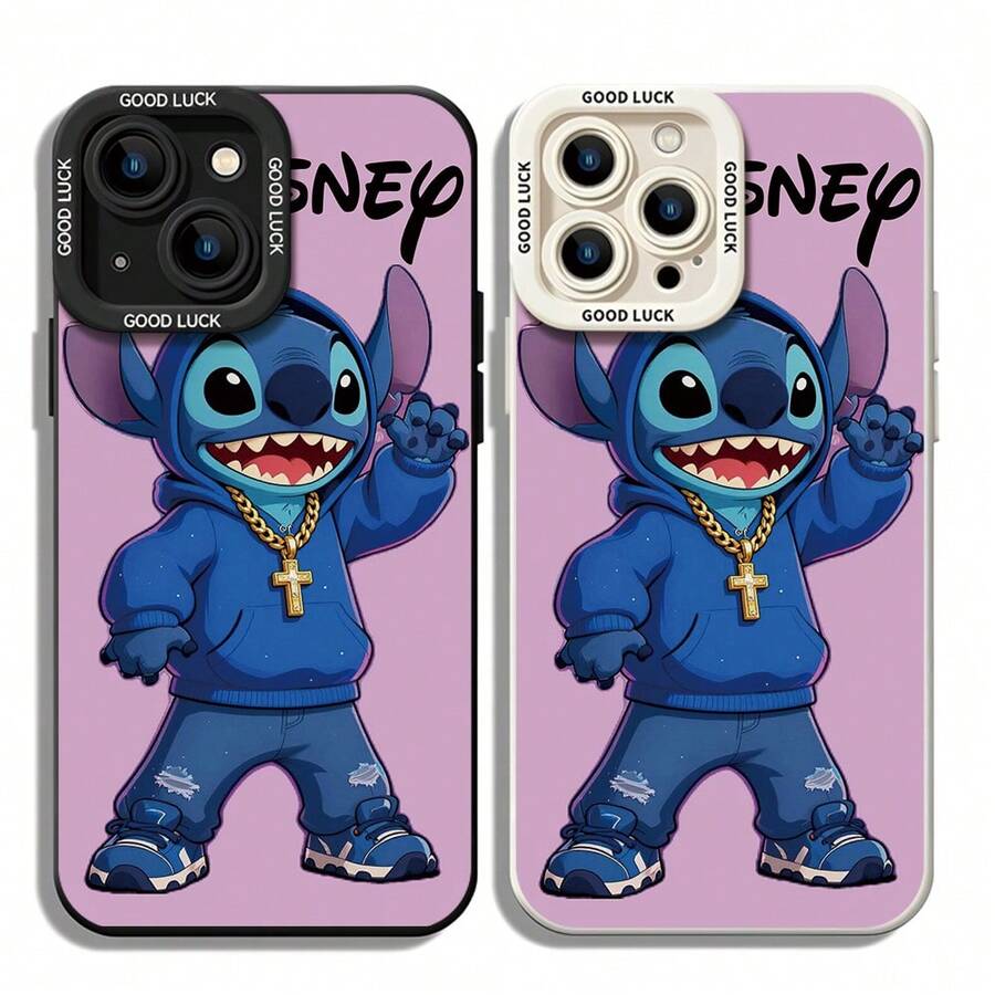 Disney Lilo & Stitch Phone Case - Street-Style Stitch In A Blue Hoodie, On A Soft Pink Background. Compatible With IPhone 17, 16, 15, 14, 13, 12, 11 Pro Series And Galaxy S22, S23, S24, S25 Models, Ideal For Birthdays, Holidays, Anniversaries, Graduation Gifts, Or Any Special Occasion. - màu đen - Xem 1