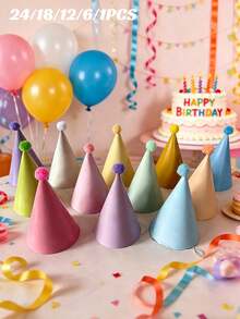 24/18/12/6/1pc Rainbow Theme Multicolor Birthday Party Hats Macaron Shaped Paper Birthday, Party, Anniversary Celebration Hats Gift - Multicolor - View 2