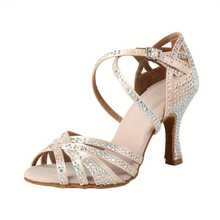 Women's Embellished Latin Dance Shoes, 7.5cm/2.95in Shiny High Heels For Salsa, Bachata, Tango, Ballroom, Performance & Party - Orange - View 4