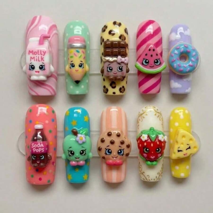Handmade Nails Press On,Hard And Durable Nail Art  Inspired Press On Nails, Handmade Kawaii Medium Square Fake Nails With 3D Food & Drink Charms, Reusable Glossy Acrylic False Nails For US Women Daily Party
/ Universal In 899 Regions - 玫紅色 - 查看 1