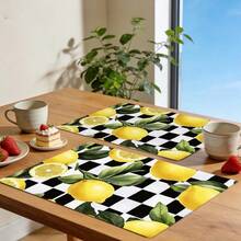 1/2/4/6/8入 水果印花餐墊，18"*12"(45*30cm)，2款檸檬/草莓，100%聚酯纖維，防水、防污耐熱、可機洗、耐用，適用於居家/餐廳/民宿 - 彩色 - 查看 8