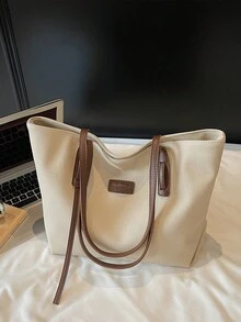 時尚對比色肩帶女款托特包，現代通勤風肩背包，適合購物、約會、通勤與旅行 - 白色 - 查看 3