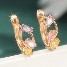 Fashionable Exquisite Colorful Cubic Zirconia Hoop Earrings, Elegant And Versatile, Suitable For Festivals And Banquet Occasions, Ideal Valentine's Day Gift For Girlfriend - Gold - View 6