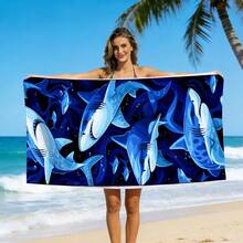 1pc Realistic 3D Dolphin Print Microfiber Beach Towel, Quick Dry Sand Resistant Super Absorbent Swimming Towel, Large Rectangle Beach Blanket For Summer Vacation Pool Travel Camping Bath Use - Multicolor - View 2