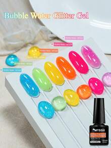 Mtssii 6入 7ml 泡泡水亮片凝膠指甲油套組 夏季半透明果凍 UV/LED 浸泡式凝膠指甲油，閃亮亮片半永久美甲美甲油，適用於居家沙龍，易於塗抹，持久，適合日常與派對穿搭 - 彩色 - 查看 6
