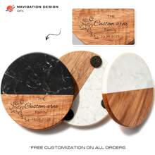 1Pc Personalized Marble Wood Coasters | Custom Name Drink Coasters | For Coffee Mugs Tea Cups And Table Protection | Home Office Tea Room Decor | Housewarming Gift Wedding Gift | Birthday Gift | Anniversary Gift - Brown - View 1