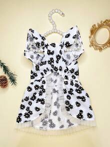 1pc Pink Daisy Flutter Sleeve Pastoral Style Doll Dress For Pets Cats And Dogs - Black and White - View 6