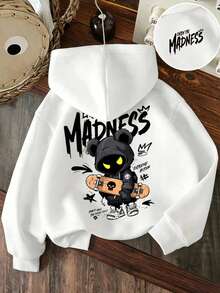 Tween Boy Cartoon Number Print Warm Crew Neck Sweatshirt - White - View 1