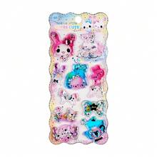 Pegatinas 3D con brillos en forma de conejo lindo, gatito, botella de agua y estrella, divertido intercambio de pegatinas - Multicolor - Ver 26