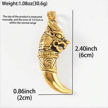 復古厚款 18K 金鍍層不鏽鋼 3D 龍紋狼牙吊墜項鍊 凱爾特風格 男士日常派對佩戴 搶眼飾品 - 金色 - 查看 7