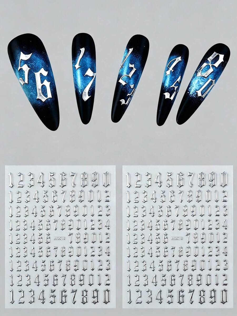 Pegatinas de uñas con patrón digital plateado con adhesivo, 2 piezas - Plateado - Ver 1