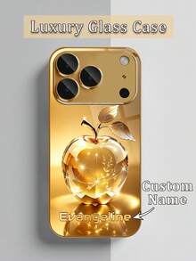 1件 DIY 定製姓名奢華金星光水晶圖案手機殼 高清電鍍金玻璃 適用於 Apple 17ProMax/16 Pro Max/15/14 Plus/13 Pro/12 Pro Max/11/XsMax/8/7/6Plus 手機配件，時尚、多彩、可愛、有趣、極簡、搭配手機殼 - 金色 - 查看 5