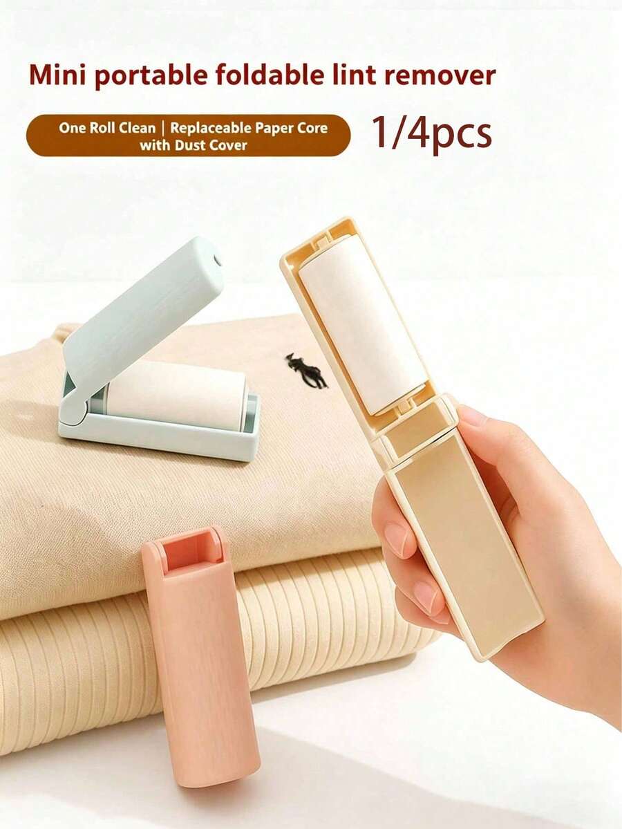 Portable Foldable Strong Adhesive Mini Lint Roller Set With Dust-Proof Cover, 180° Foldable Compact Design, Travel Essential For Home And Office