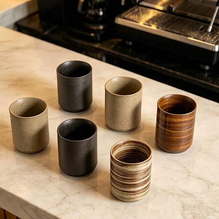 300ml 高美感陶瓷咖啡杯 直身茶杯水杯隨行杯 復古咖啡杯 極簡高級感 舒適握感 圓潤杯緣 創意飯店民宿漱口杯餐具 粗陶茶水杯 - 彩色 - 查看 2