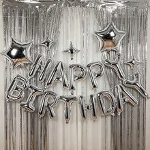 18pcs Silver Happy Birthday Letter Balloon Set, 16 Inch HAPPY BIRTHDAY Letter Balloons, 10 Inch Four-Pointed Star Five-Pointed Star Foil Balloons, Suitable For Birthday Party Scene Props Decoration Set - View 6