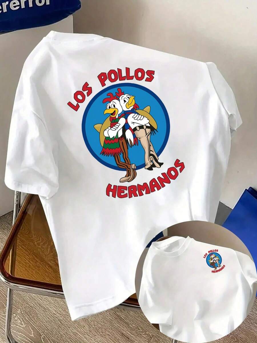 Men's T-Shirt, Los Pollos Hermanos, Double-Sided Print, Short-Sleeved Men's Fashion, Suitable For Casual Daily Wear And Outdoor Fitness Activities, An Essential Garment. - 白色 - 查看 1
