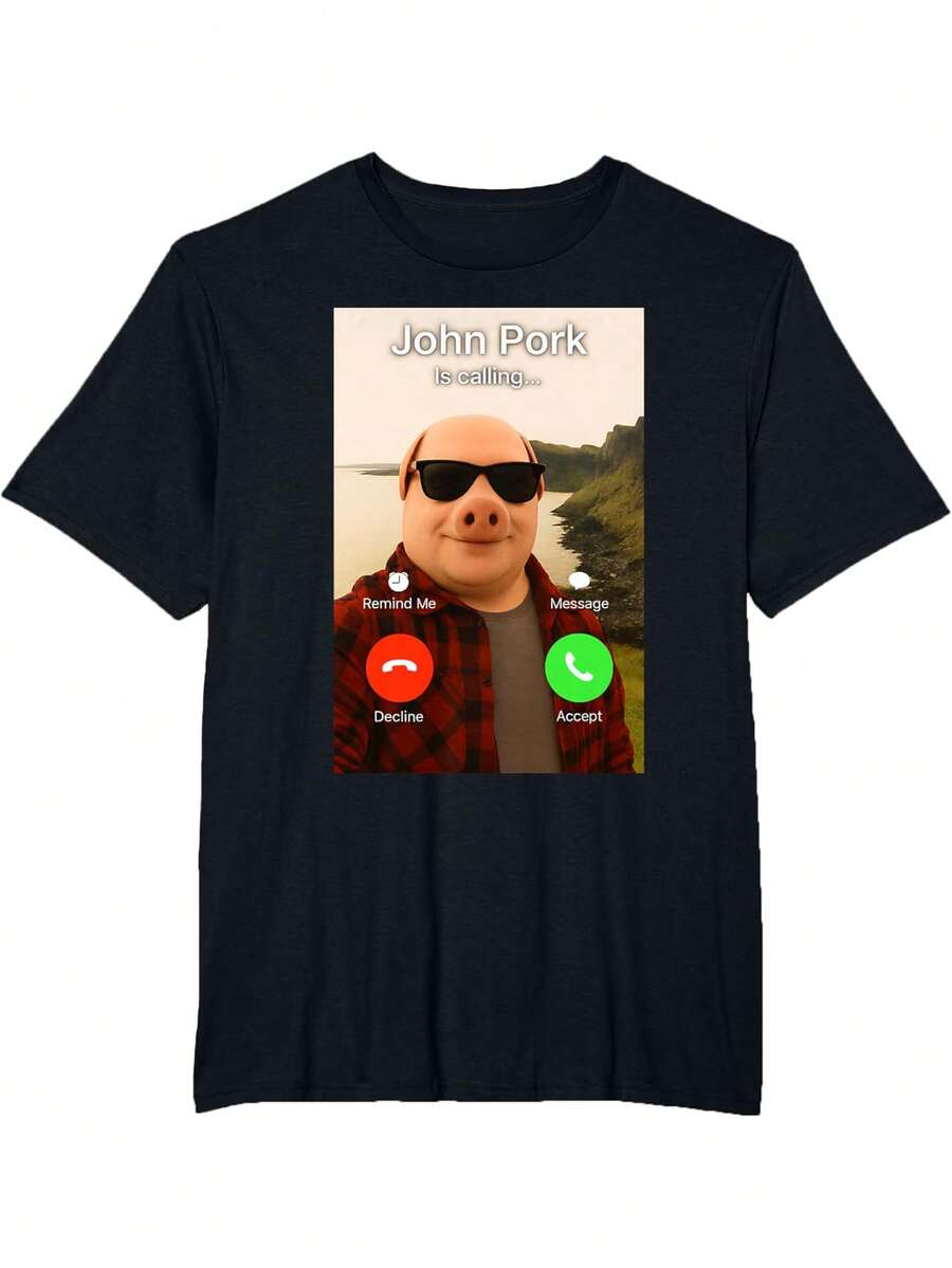 100% Cotton John Pork Is Calling T-Shirt - 黑色C - 查看 1