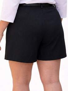 Women's Plus Size Tailored Shorts With Belt And Pockets, High Waist - Black - View 3