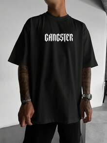 Men's Casual T-Shirt With Urban Style Geometric Pattern - 黑色 - 查看 2