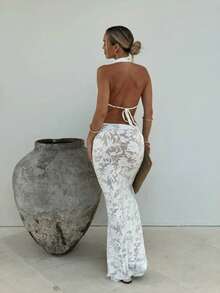Modelo conjunto de encaje espalda descubierta  europea y americana - Blanco - Ver 5