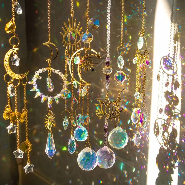 7pcs Snow Lotus Crystal Suncatcher, Window Hanging Suncatcher, Crystal Prism Decor, Indoor Outdoor Home Party Wedding Decoration