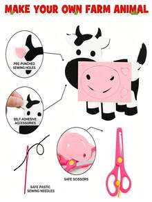 13pcs Farm Animal Sewing Craft Set, Beginner Sewing Craft Kit, DIY Craft & Sewing Set, Art Craft Tool Kit, Fun Educational Craft Set, Handmade Felt Animals - 13-piece Pack - View 2