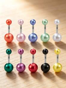8pcs Minimalist Pearl Stainless Steel Belly Piercing Belly Rings Belly Studs Suitable For Daily Commute Summer Beach Party Wedding - Pearl - View 4