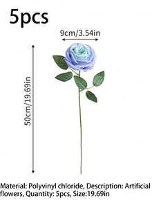1/5入 19.69英吋人造春夏季花瓶填充花莖 仿真玫瑰花，適合婚禮花藝裝飾、花瓶插花、居家裝飾與桌面中心飾品，亦可作為週年或畢業禮物，四季適用 - 藍色 - 查看 8