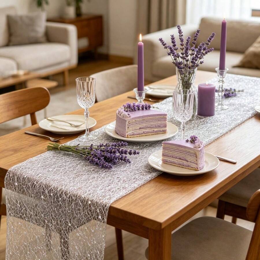 1 Gulungan Taplak Meja Bintang Jala Perak, Bahan Poliester, Cocok Untuk Dapur, Kamar Tidur, Ruang Tamu, Ruang Belajar, Dekorasi Rumah, Sebagai Penutup dan Hiasan, Acara Keluarga, Pesta Ulang Tahun, Perayaan Hari Raya, dan Acara Dekoratif Lainnya - View 1