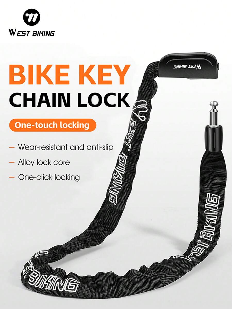 WEST BIKING Bicycle Lock Anti-Theft Key Lock Mountain Bike Electric Bike Chain Lock Battery Vehicle Chain Lock - Black - View 1